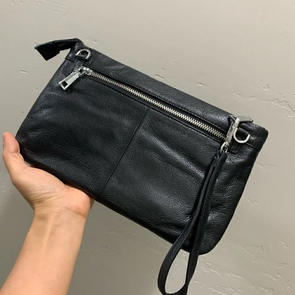 Handmade Genuine Leather Feather Embossed XL Zip Clutch/Wristlet/ Crossbody